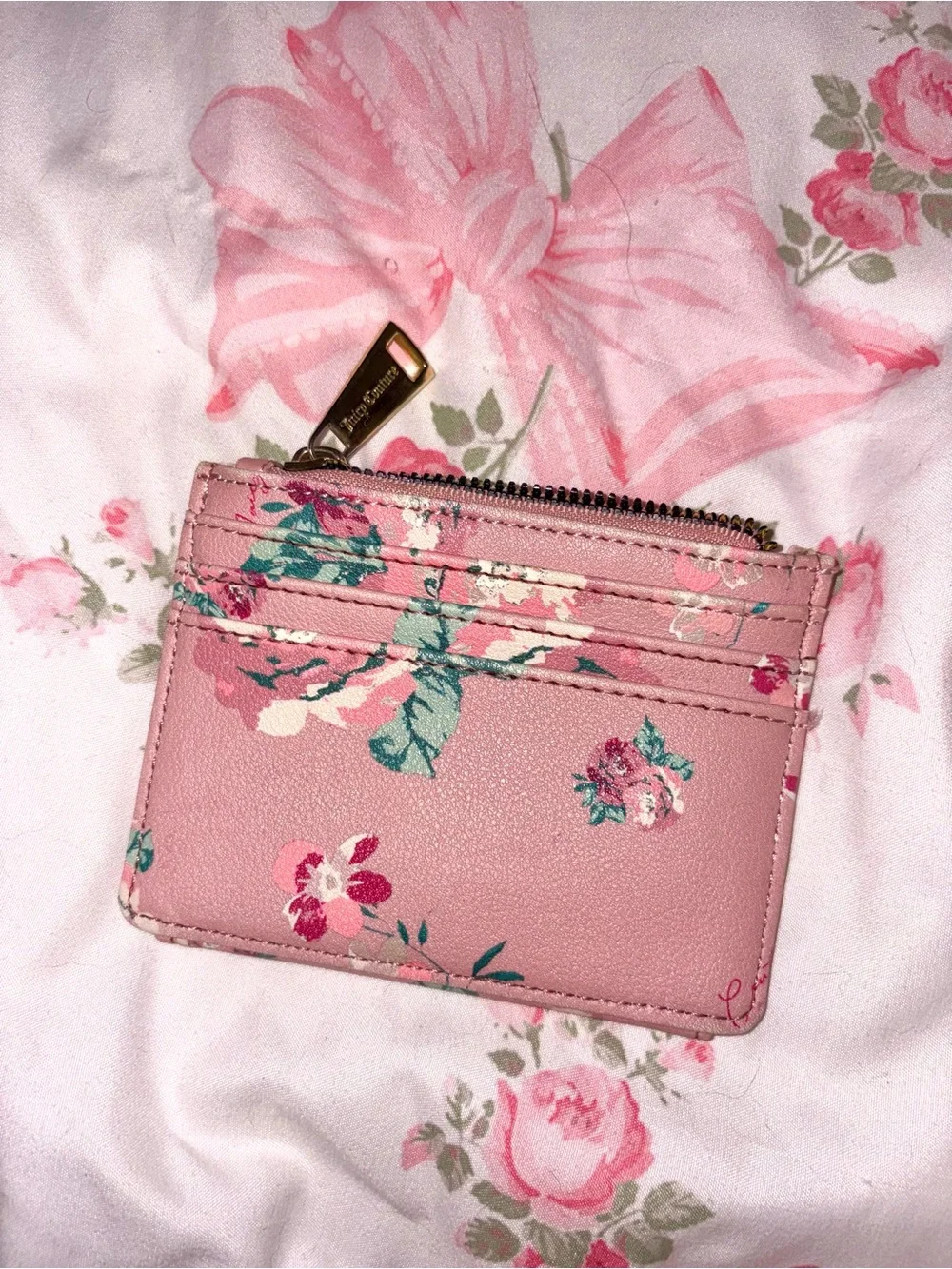 Juicy Couture Pink Floral Zip & Snap Wallet